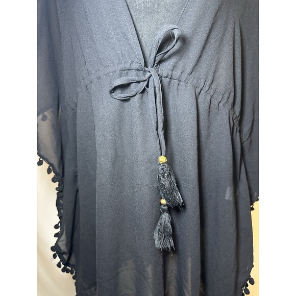 Club Z Collection Black Pom Pom Sheer‎ Swim Cover-Up Short Sleeve MEDIUM - Picture 5 of 13